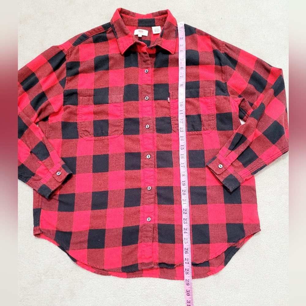 Levi’s Red Black Buffalo Plaid Flannel Shirt Women’s Medium Cotton Blend Button - Picture 10 of 11